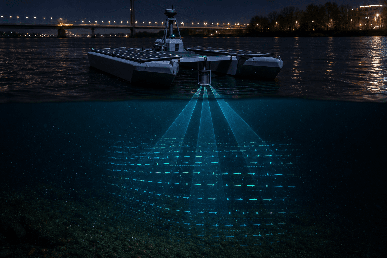 Autonomous surface vessel profiling river current with ADCP beams